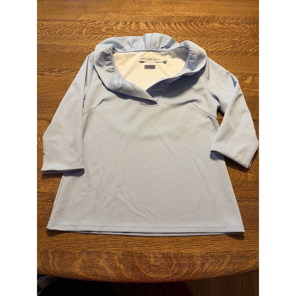 Gretchen Scott Long Sleeve Ruffneck Blouse Periwinkle Medium Resort Wear